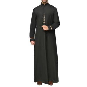 Abaya de algodón básico para hombre, ropa islámica de invierno de talla grande transpirable sólida con apertura de botón - Product Image 6