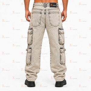 Pantalon cargo en jean pour homme, vente en gros, personnalisable, multi-poches, style utilitaire, coupe décontractée, streetwear, mode - Product Image 3