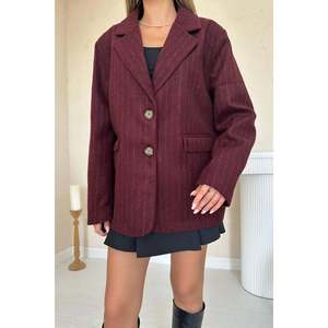 Burgundy Striped <b>Wool</b> Jacket - Burgundy - Product Image 4