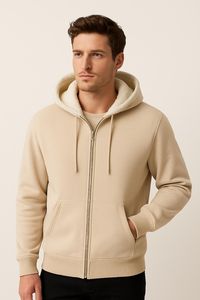 Sudadera con Capucha de Sherpa Vintage, 100% Algodón, Chaqueta con Cierre, Color Sólido (XL) - Transpirable e Impermeable para Invierno, Servicio OEM - Product Image 3