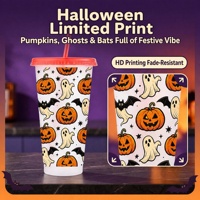Gobelet en plastique Halloween 24oz avec couvercle et paille, sans BPA, réutilisable, design tête de mort, personnalisable avec logo, pour fêtes, vente en gros