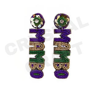 Palm <b>Tree</b> Beaded Earrings for Women Patriotic Memorial Day Orange White Blue Colour Fabric Material - Product Image 4