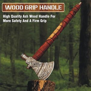 ขวานอเนกประสงค์เหล็กดามัสกัสอุตสาหกรรม THEWIZCRAFTS หัวทอมฮอว์ก ด้ามไม้ รับประกัน 1 ปี สีปรับแต่งได้ - Product Image 4