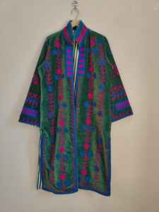Green <b>Velvet</b> Suzani Embroidered Jacket Handmade Tribal Floral Long <b>Coat</b> Boho Ethnic Statement Jacket <b>for</b> <b>Women</b> - Product Image 2