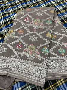 Sari en Georgette Tassur Pur Traditionnel Exclusif, Semi-Banarasi Tilfi Meena, Motifs Meenakari Multicolores, Tissu Luxueux - Product Image 3