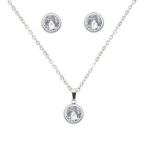 Set di cristalli in acciaio inossidabile placcato oro collana e orecchini eleganti Combo - Product Image 5