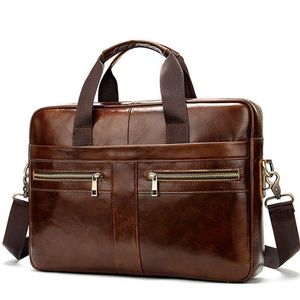 Maletín de cuero genuino 100% para hombre, bolsa para ordenador portátil de grano Natural, bolsa de negocios de oficina informal a la moda, personalizada de bajo costo - Product Image 1