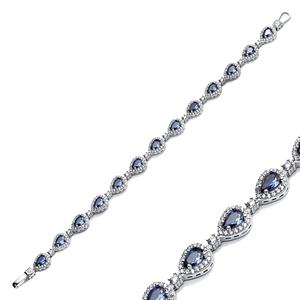 Poire goutte coupe Tanzanite CZ pierre délicate en gros fait à la main turc 925 Bracelet de tennis en argent Sterling - Product Image 1