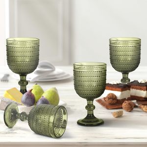 Verres à vin en verre coloré <span class=keywords><strong>de</strong></span> 12 oz en gros, verres à eau, verres à vin verts vintage pressés, verres à vin en relief - Product Image 3