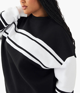 Ropa de calle de alta calidad cómoda logotipo bordado personalizado Color Block 100% algodón Fleece Heavyweight Warm sudadera de mujer - Product Image 3