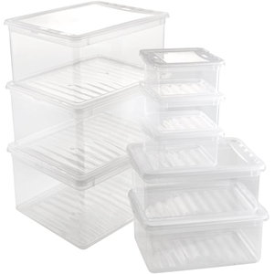 Ensemble de 8 boîtes de rangement : 3 x 1,7 L + 2 x 5,6 L + 3 x 18 L, plastique, transparent naturel - Product Image 5