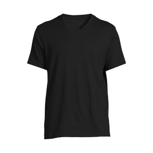 T-shirt en jersey à manches courtes et col en V pour homme, en coton doux et confortable, personnalisable, tissu uni, vêtement décontracté pour le sport, vierge - Product Image 1