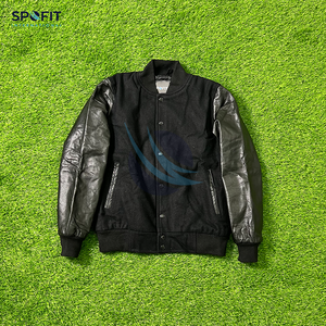 Chaquetas Varsity Personalizadas al por Mayor para Hombre, Chaqueta Deportiva Informal Lisa con Mangas de Cuero, Chaqueta Universitaria de Color Sólido para Hombre - Product Image 2