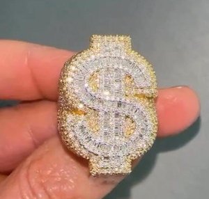 Anillo de cóctel de lujo para hombre, estilo hip hop, con diamantes de moissanita, engaste pavé, chapado en rodio, plata de ley 925, para uso diario. - Product Image 1