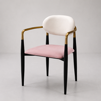 Chaise de salle à manger moderne en velours blanc et rose, prête à être expédiée, avec structure en bois massif, chaise d'appoint pour café, centre commercial, restaurant