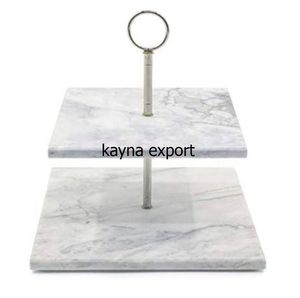 Luxury New square Shape Marble <b>Two</b> <b>Tier</b> <b>Cake</b> <b>Stand</b> Centerpiece of Dinning Use Wedding Party and Christmas Festival Decoration - Product Image 1
