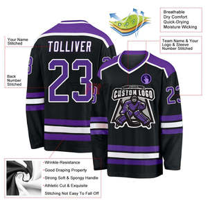 Maillots de hockey sur glace personnalisés par sublimation |   Uniformes 100% polyester, respirants et à séchage rapide |   Service OEM Broderie Anti-humidité - Product Image 4