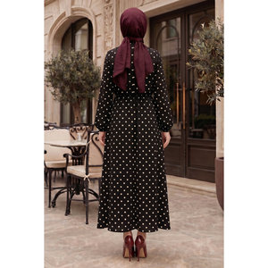 Vestido de lunares estilo modesto con cuello tipo bufanda, transpirable, tallas XS-XL, con cremallera decorativa, sin tirantes, para el día a día y festividades, con aberturas, color negro. - Product Image 4