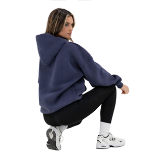 Sudadera Extra Grande para Mujer, 50% Algodón, 50% Poliéster, Color Azul Marino, Estilo Urbano, Hombros Caídos, Corte Holgado, Moda de Invierno - Product Image 5