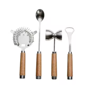 Juego de herramientas de barra artística Mangos de madera Cabezas de plata para uso profesional y de barman doméstico Venta al por mayor de La India - Product Image 4