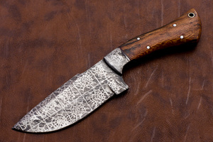 OEM Customizable Damascus Steel Skinner <b>Knife</b> Handmade Rose Wood Handle <b>Twisted</b> Pattern Leather Sheath for EDC - Product Image 5