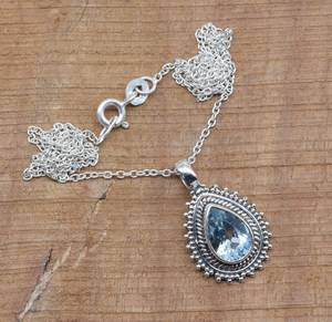 Blue Topaz Sterling Silver Pendant Necklace Handmade Gemstone Jewelry November Birthstone <b>Gift</b> For Women - Product Image 5
