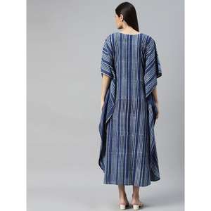 Divena Azul Rayas Kaftan Vestido Mano Bloque Impreso Casual Formal Hasta la rodilla Tallas grandes XS con mangas abullonadas Talla única - Product Image 2