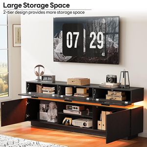 Mueble de TV Moderno de Madera Negra con Luces LED para Sala de Estar, Centro de Entretenimiento con Gran Espacio de Almacenamiento, Venta al Por Mayor - Product Image 1