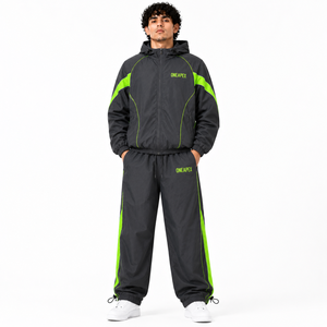 Men's Dark Green Hooded Windbreaker Tracksuit Set Lightweight <b>Nylon</b> Sports Jacket <b>Jogger</b> Pants Custom Streetwear - Product Image 1