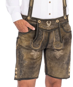 Bavarois chèvre daim cuir Lederhosen Shorts nouveaux hommes bavarois Lederhosen marron Oktoberfest Lederhosen prix les plus bas à faible coût - Product Image 4