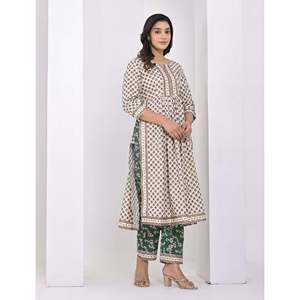 Conjunto de Pantalones de Algodón con Estampado de Bloques Blanco y Verde para Mujer, Tallas XS/XS/XL/3XL, Primavera/Verano, Top y Pantalones Deportivos Tres Cuartos - Product Image 5