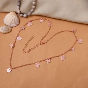 Collier avec pendentif en forme d'étoile et de cœur plaqué or rose, chaîne délicate, motif goutte d'eau, bohème, acier inoxydable, pierre naturelle pour femmes - Product Image 3