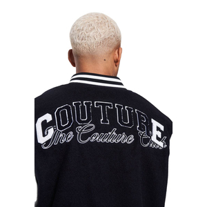 Chaqueta Varsity Personalizada para Hombre, Estilo Urbano, Bordado Chenille Negro, Cuello Alto, Cierre de Cremallera, Impermeable, Resistente al Viento, para Invierno - Product Image 4