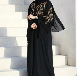 High Quality Custom Made Modest Abaya Designs Chiffon Fabric Embroidered Natural Waistline Wholesale Price for Special Occasions - Product Image 4