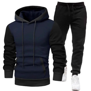 Nuevo traje deportivo de invierno ecológico para hombre, Sudadera con capucha forrada de lana, pantalones de chándal, chándales de 2 piezas con etiqueta de cuero impresa - Product Image 6