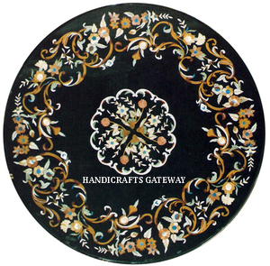 Top de table à manger en marbre noir incrusté d'articles les plus vendus en ligne pour la maison, le bureau et l'hôtel. - Product Image 1