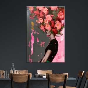 Toile de portrait de femme florale : Impression d'art abstrait moderne pour décoration murale, TOILE ENVELOPPEE - Product Image 1