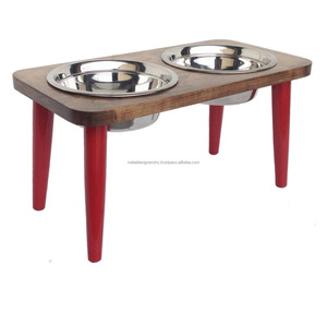 Double Diner Wooden Pet <b>Feeder</b> with Steel Legs Raised Dog Cat Bowls Stand Different Colors Water & Food for Small Animals - Product Image 6