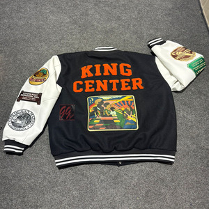 เสื้อแจ็กเก็ตเลตเตอร์แมนเสื้อแขนยาวคอตั้งสไตล์สตรีทคอตั้งผ้าวูลฤดูหนาวผ้าแคนวาสปักด้านหน้าเย็บปะติดปะต่อกันแขนหนัง - Product Image 6