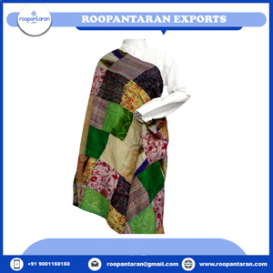 <b>Indian</b> Manufacturer's Cotton Kantha Embroidered Reversible Silk Stole Exquisite Hand-Crafted Design at Low Price Scarves <b>Shawls</b> - Product Image 2