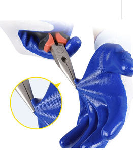Guantes de trabajo de seguridad sumergidos en Espuma Azul Guantes de trabajo de látex de doble capa resistentes a pinchazos Algodón Nylon para trabajo de jardín de construcción - Product Image 1