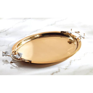 ถาดโลหะสีเงินแบบด้ามจับดีไซน์แบบโบราณอุปกรณ์เสริมสำหรับโรงแรมเป็นมิตรกับสิ่งแวดล้อมสำหรับวางกลางโต๊ะหรือเซิร์ฟเวอร์อาหาร - Product Image 3