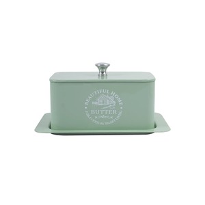 Boîte à beurre personnalisée en gros boîte de rangement en métal rectangulaire de couleur verte avec motif en relief - Product Image 1