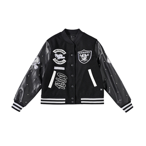 Veste bomber varsity premium pour hommes, veste pour hommes, manches en cuir noir, corps en laine, boutons pression, streetwear, vêtements d'hiver, mode - Product Image 1
