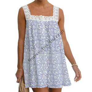 Robe en coton bohème imprimée pour femmes 2026, robe à imprimé en bloc, haut en dentelle, taille unique, style doux pour la plage, robe décontractée pour filles - Product Image 2