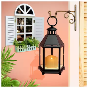 Juego de linternas vintage creativas de dos linternas decorativas de madera y metal desgastadas para el hogar y el jardín Fabricante de alta calidad - Product Image 1