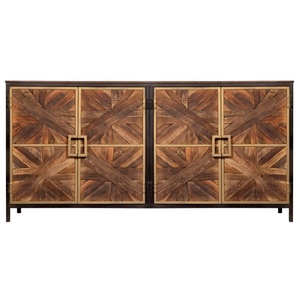 ตู้ข้างโซฟาสไตล์อินดัสเทรียลยุคกลาง ทำจากไม้รีไซเคิล ลายวอลนัทเผา ประตูแบบเมทริกซ์ ไม้มะม่วง สีดำทอง สำหรับห้องนั่งเล่น - Product Image 4