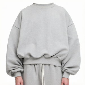 Sweat-shirt à col rond surdimensionné, manches chauve-souris, couleur unie, pull unisexe, tricot en coton, vêtements d'automne - Product Image 1