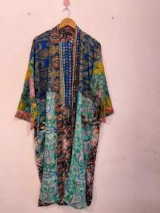 Bata de Kimono de seda de retazos para mujer, bata de novia de lujo de talla grande, ropa de descanso de luna de miel Bohemia, ropa de lujo de verano - Product Image 6