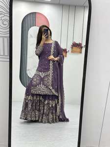 Salwar kameez indien pakistanais violet clair pour femmes et filles, vêtements de fête Top Sharara Palazzo Suits Collection - Product Image 3